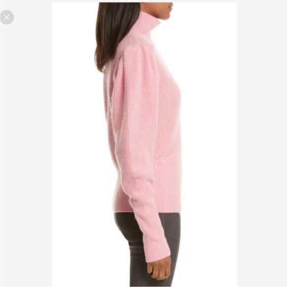 Frame Denim Wool and Cashmere Puff Sleeve Luxury Sweater in Spanish Pink - Picture 9 of 15